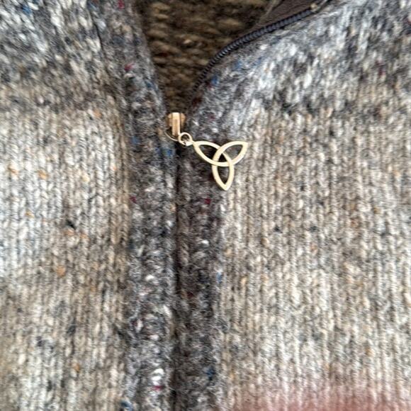 Aran Crafts 100% Wool Heavy Knit Long Front Zip Hoodie Gray Sweater Ireland XXS - Picture 4 of 6